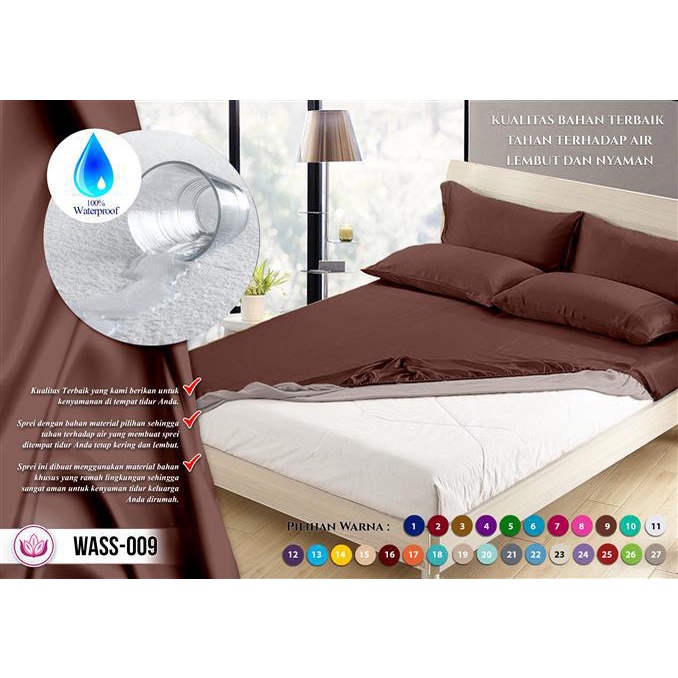 Sprei Waterproof Motif Polos Coklat Anti Ompol Tidak Tembus size 100 120 140 160 180 & 200