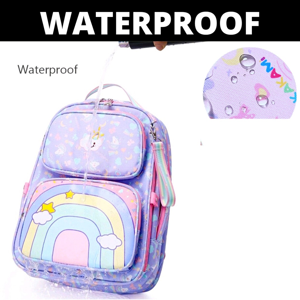 LMB Tas Anak Sekolah Perempuan SD SMP Remaja Import Bahan Premium Rainbow Bagian Depan Bisa Buka Full