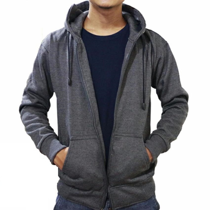 jaket hoodie polos zipper warna abu tua S M L XL XXL XXXL XXXXL BIG SIZE unisex