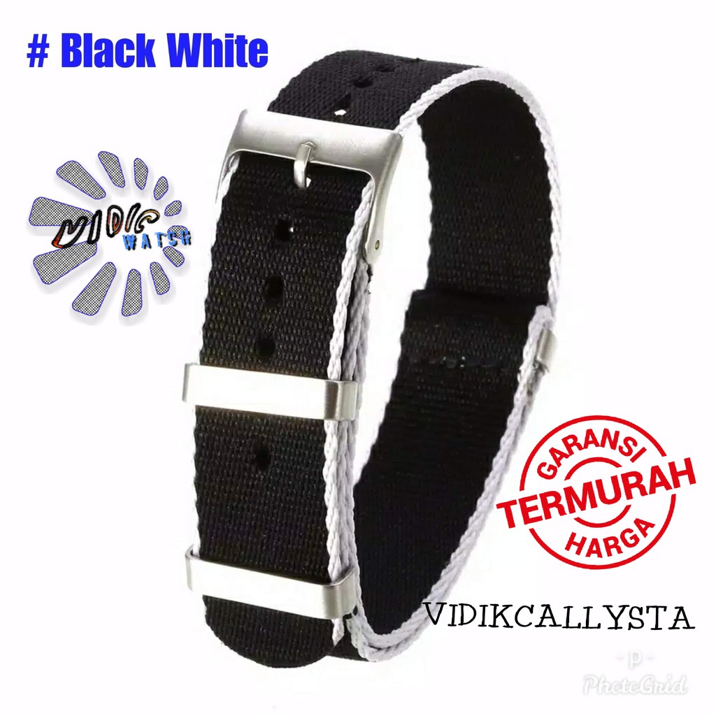 Nato Strap Seatbelt nylon Tali Jam Tangan Nato 20mm Black White