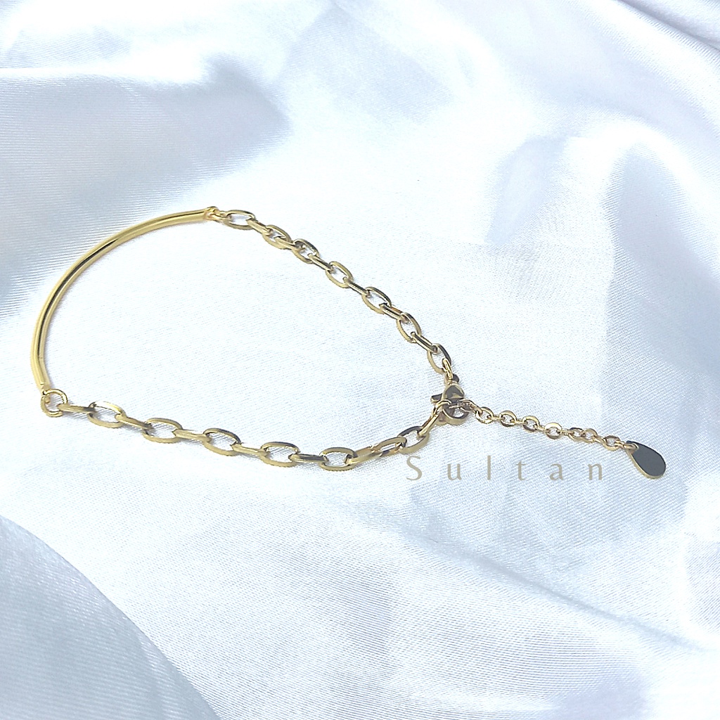 SULTAN BARCELET GELANG TANGAN WANITA PADUAN RANTAI TITANIUM DENGAN TANGKAI LOGAM KUNINGAN LAPIS EMAS