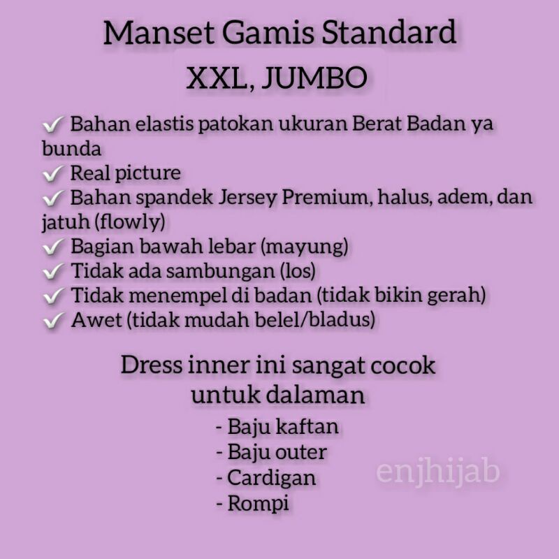 Manset Gamis Jumbo Dress Muslim Big Size Inner Jersey Premiumj