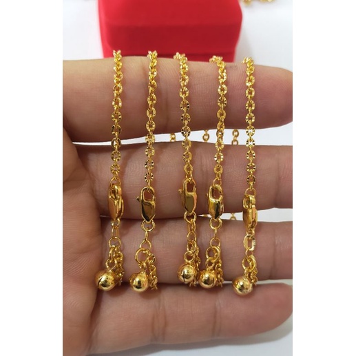Gelang Nori Ukir, Panjang 17cm, Perak 925, Sepuh Emas Kuning