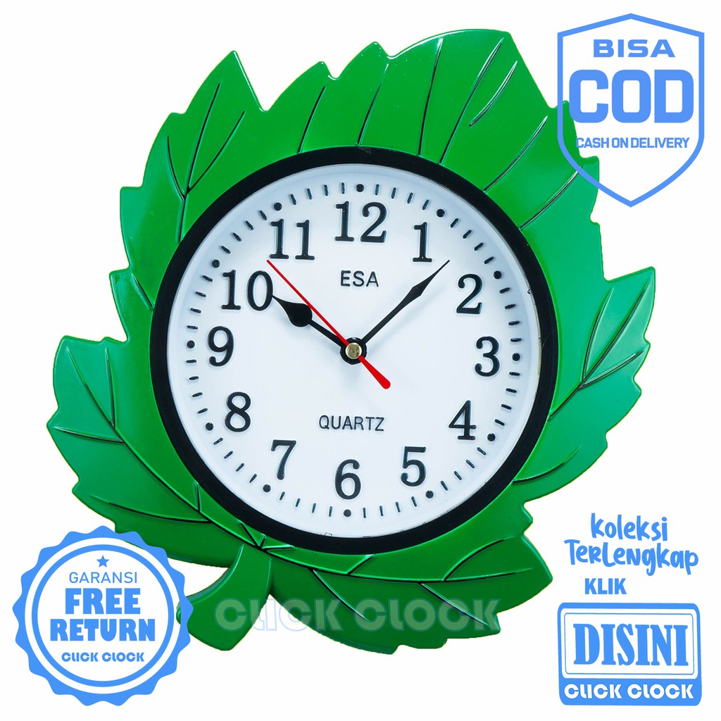 Jam Dinding Unik Minimalis Bentuk Daun Hiasan Dinding Murah Wall Clock ESA 132