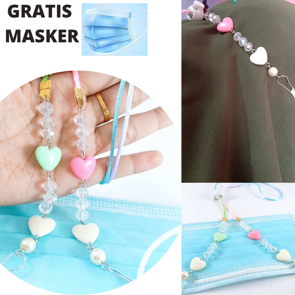 Strap Masker/ Kalung Masker/ Tali Masker MUTIARA LOVE Kalung Masker Manik Pasir LOVE Tali Gantungan