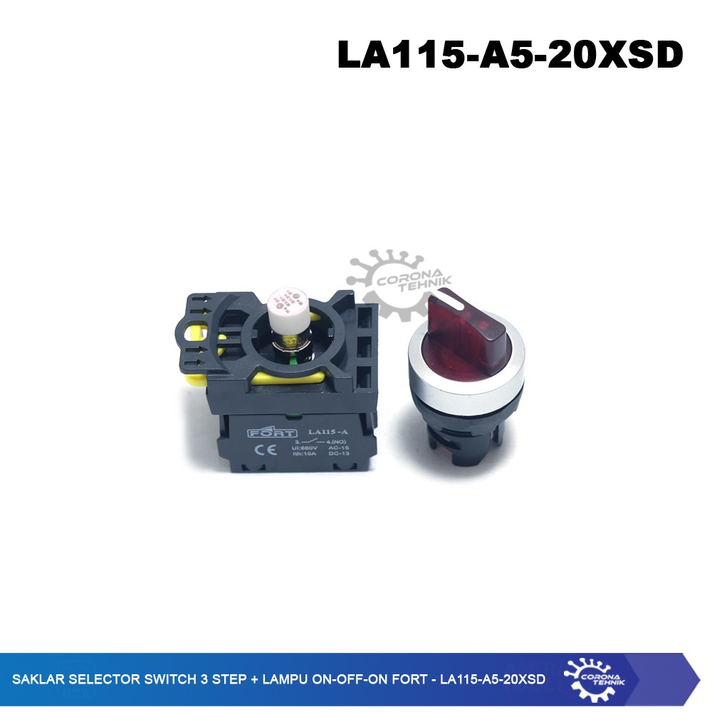 LA115-A5-20XSD - Saklar Selector Switch 3 Step + Lampu On-Off-On FORT