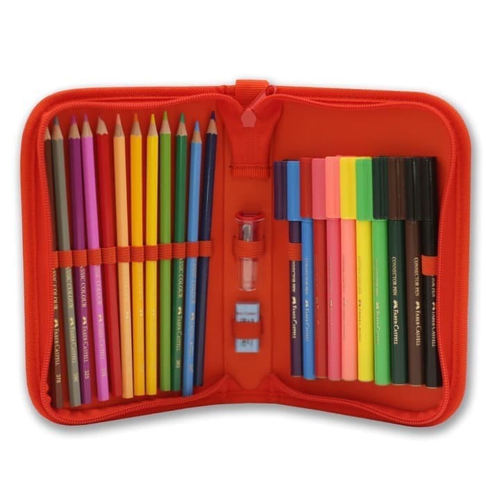 Faber Castell Creative Coloring Set Menggambar Paket Spidol Pensil Stip Orotan Tepak / Tas cantik