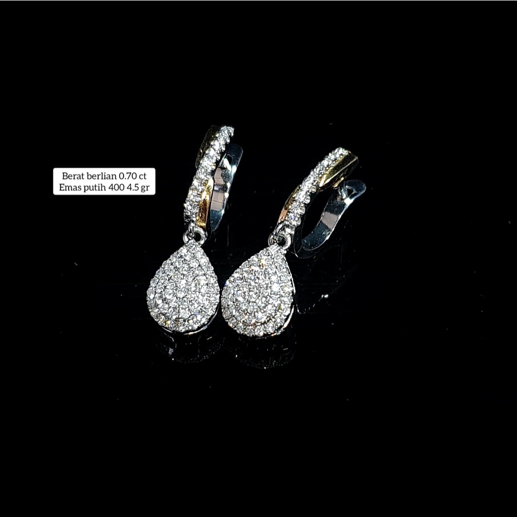 Anting giwang berlian eropa 0.70 ct bahan emas putih kode 1113