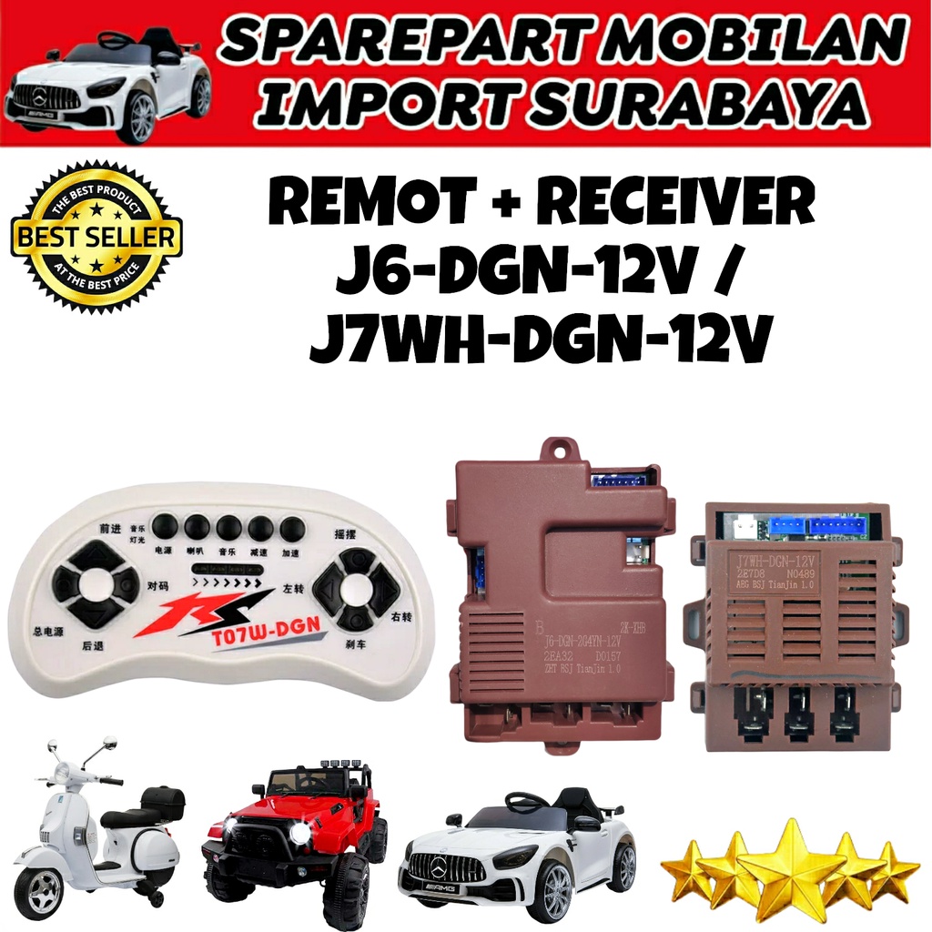 RECEIVER J6 DGN 12V REMOT CONTROL RC J7WH DGN MODUL CONTROLLER JEEP YUKITA EXOTIC PASIFIC AUTO WHEELER MOBILAN ANAK RIDE ON CAR TOYS PLIKO UNIKID