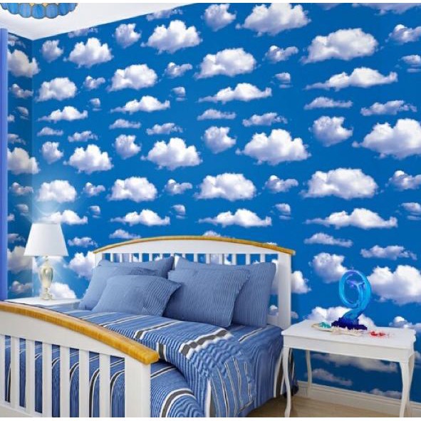 Wallpaper Sticker Awan Biru Wps184 Stiker Dinding Kamar Tidur Anak Atap Plafon Ruang Tamu Rumah Shopee Indonesia