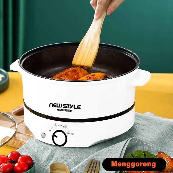 Baru 0IJCW Newstyle Panci Listrik Y09 Panci Listrik Multifungsi Lapisan Keramik Panci Elektrik Panci