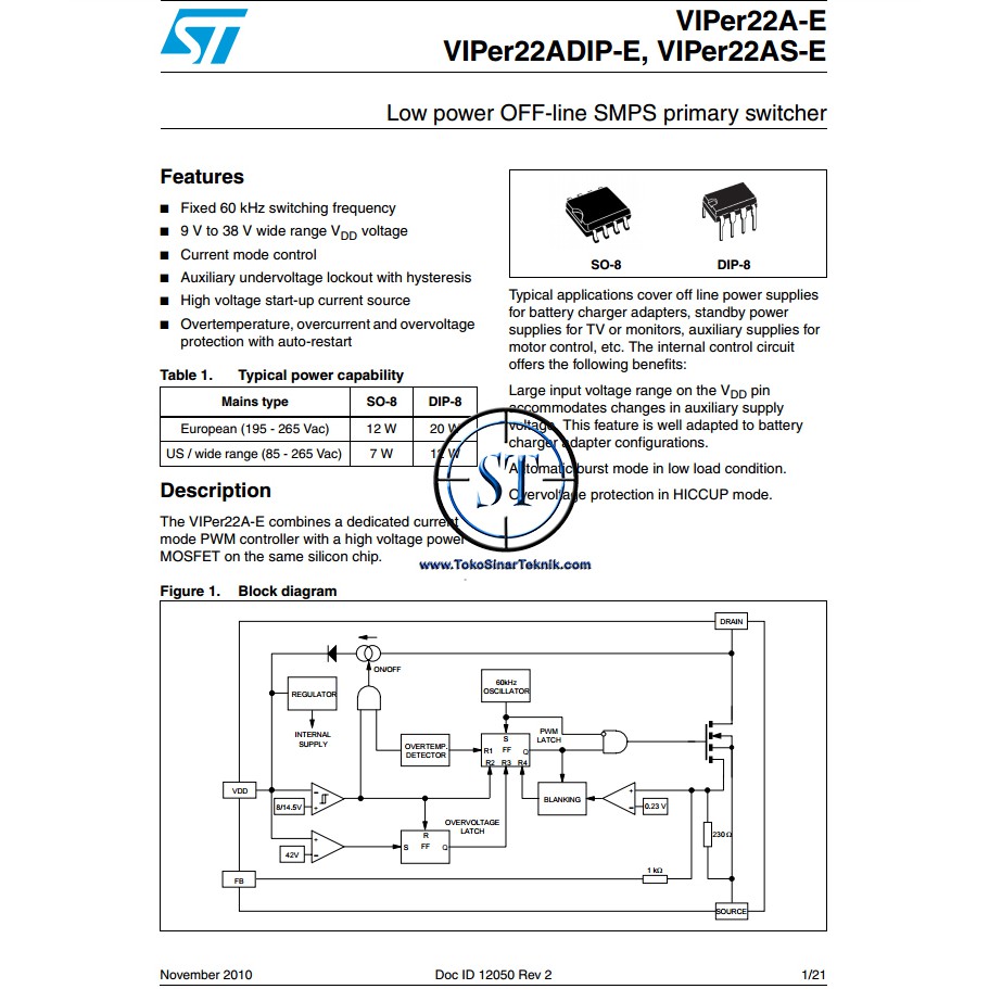 IC Viper22A Viper 22A Low power OFF-line SMPS primary switcher