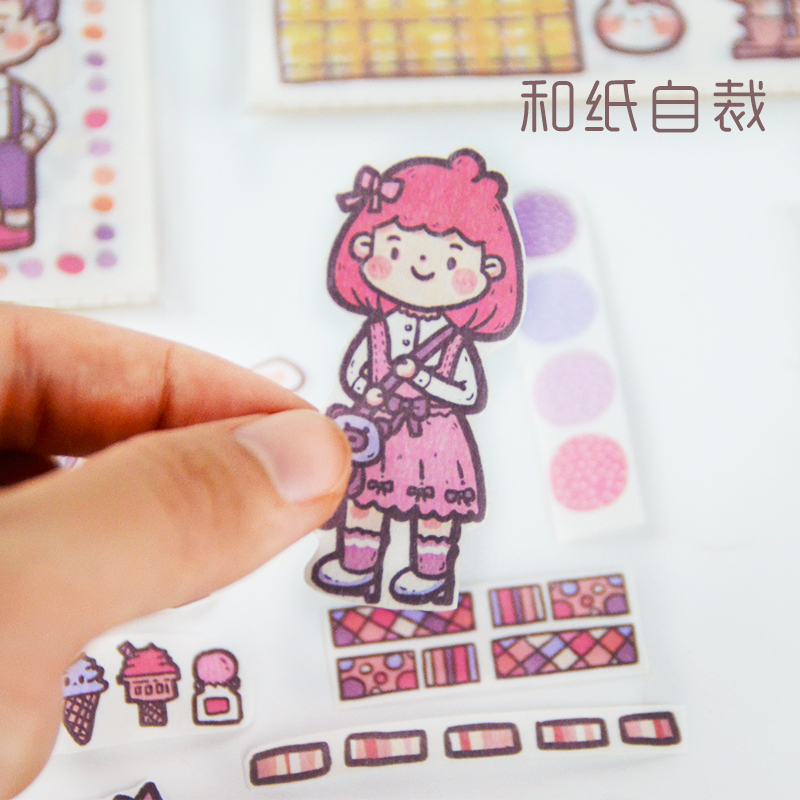 4 Sheets Creative Cartoon Girl Diary Decoration Sticker Handbook DIY Japanese Character Japanese Paper Sticker