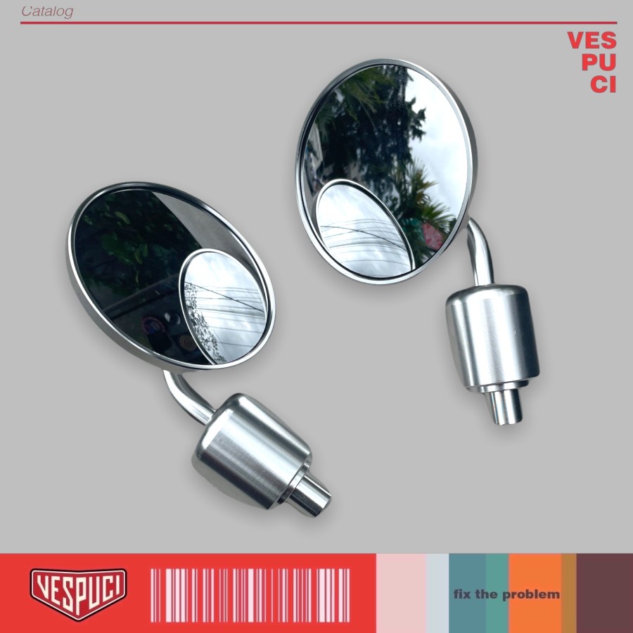 Bar end Spion Jalu Oberon Chrome - Black Vespa Matic Matik Metik Sprint Primavera LX LXV S Gts Piagg
