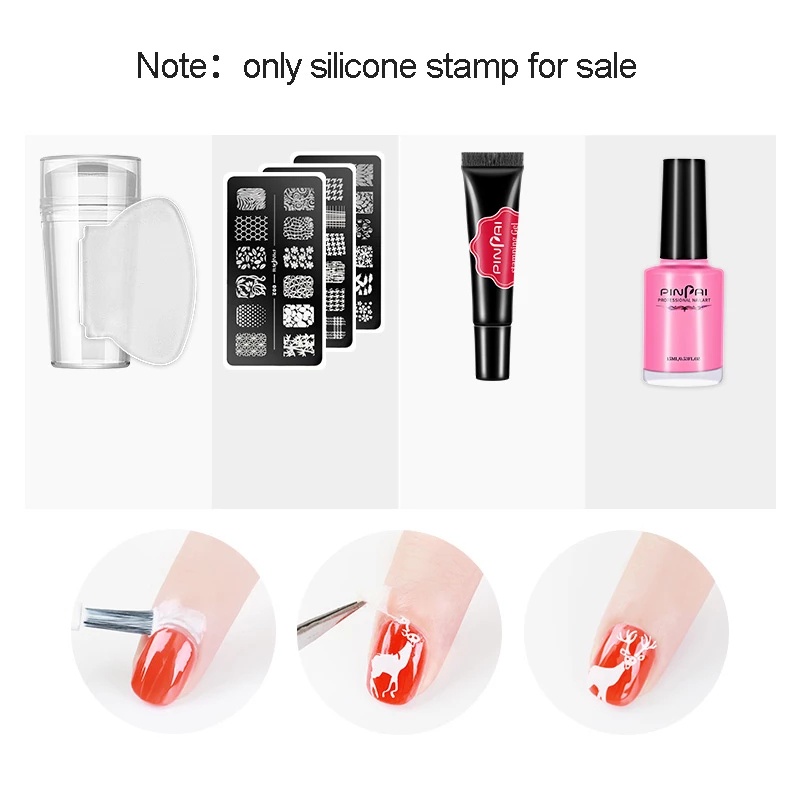 1 Set Stamper Scraper Bahan Silikon Transparan Gaya Perancis Untuk Nail Art Manicure