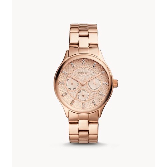 bq1561 jam fossil Modern Sophisticate Multifunction Rose Gold-Tone Stainless Steel Watch
