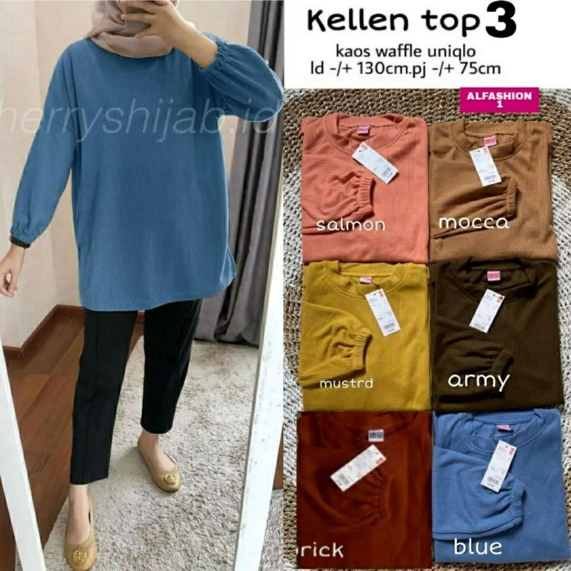 Kellen Top #3, ATASAN/KAOS BIG SIZE CANTIK FIT XXXL LD 120-130 BAHAN KAOS WAFFLE UNIQLO TERMURAH OOTD