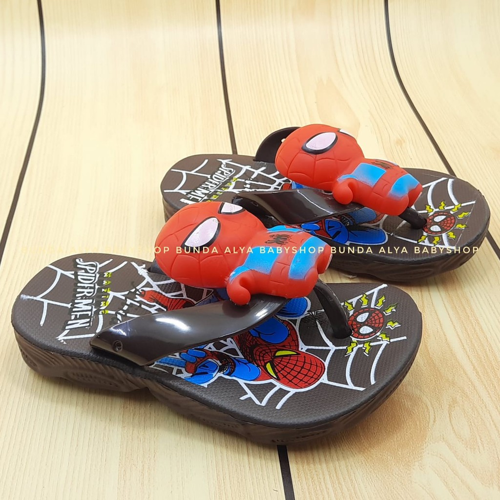 Sandal Anak Laki Jepit IMPORT Usia 1 2 3 Tahun Size 24 - 29 COKLAT - Sendal Anak Cowok Superhero Karet Anti Licin