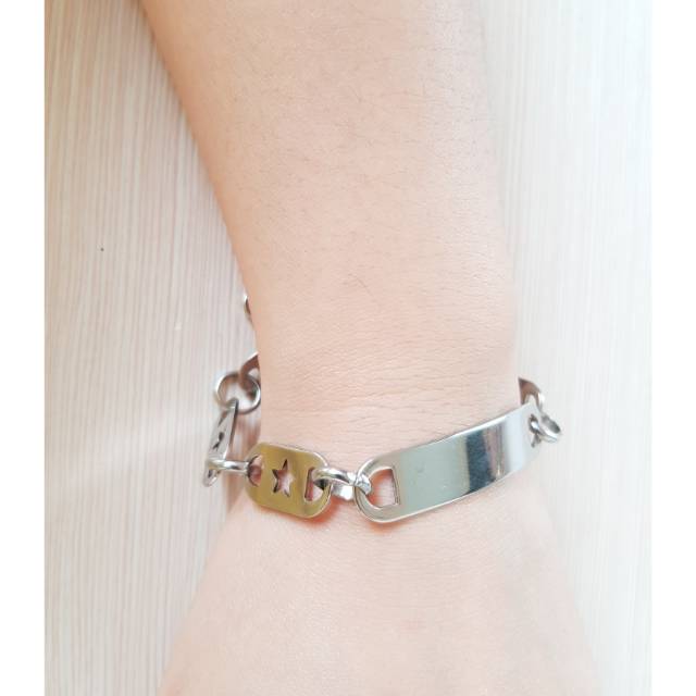 Gelang fashion import Titanium Silver / gelang pria dan wanita / gelang titanium antikarat