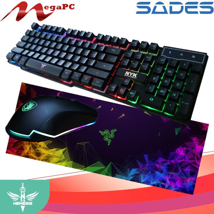 Paket Gaming Keyboard NYK K-02 + Mouse Sades Lance + Mousepad panjang