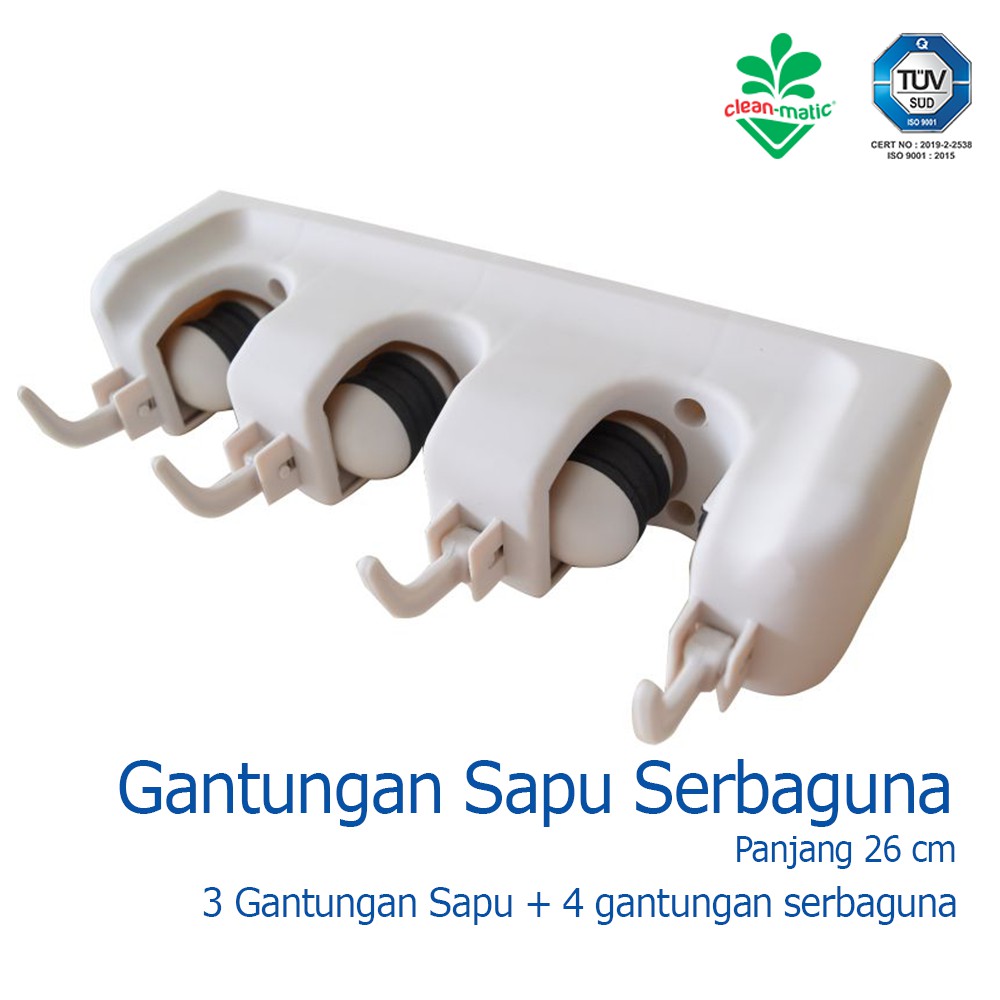 Gantungan Sapu Pel Serbaguna 3 Slot Broom Holder 170043 Cleanmatic