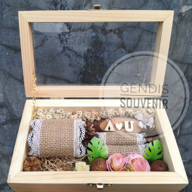 KOTAK PERHIASAN RUSTIC SATU SET TEMPAT CINCIN + GELANG PERSEGI PANJANG - SESERAHAN - MAHAR RUSTIC