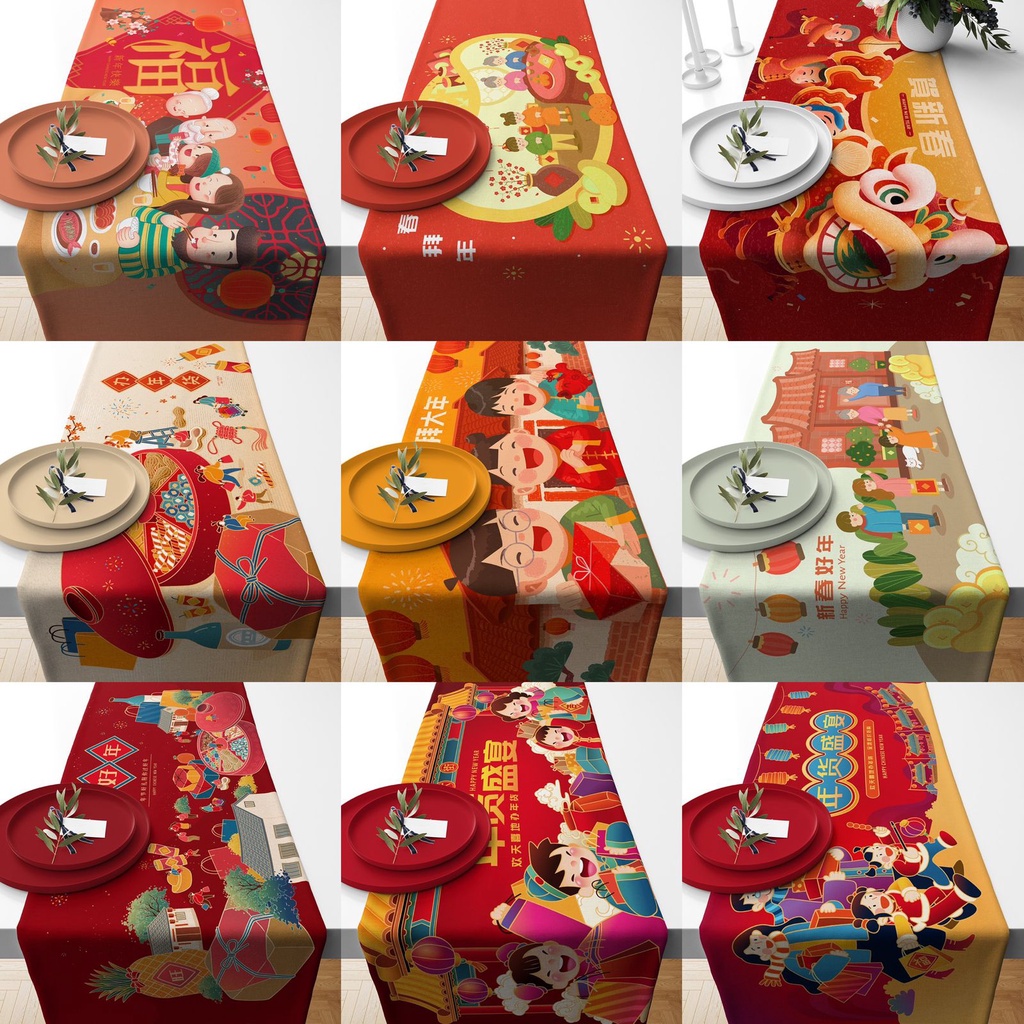 Taplak Meja 140x40 cm / 230x40cm Edisi Imlek CNY Chinese New Year Sincia - Hampers Imlek / Dekorasi Imlek / Hadiah Imlek Table Runner