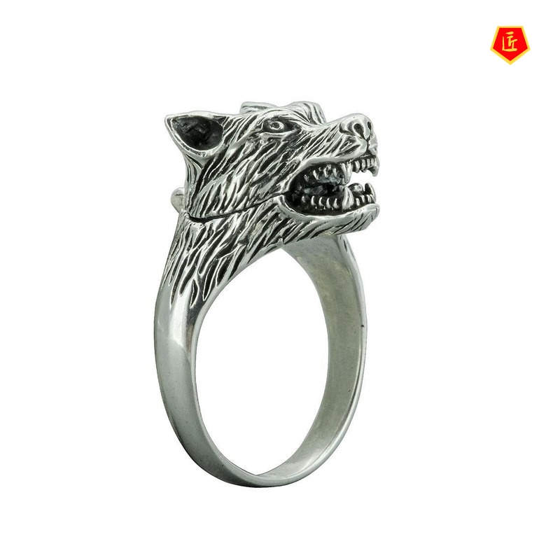 [Ready Stock]Creative Wolf Head Ring Retro Silver