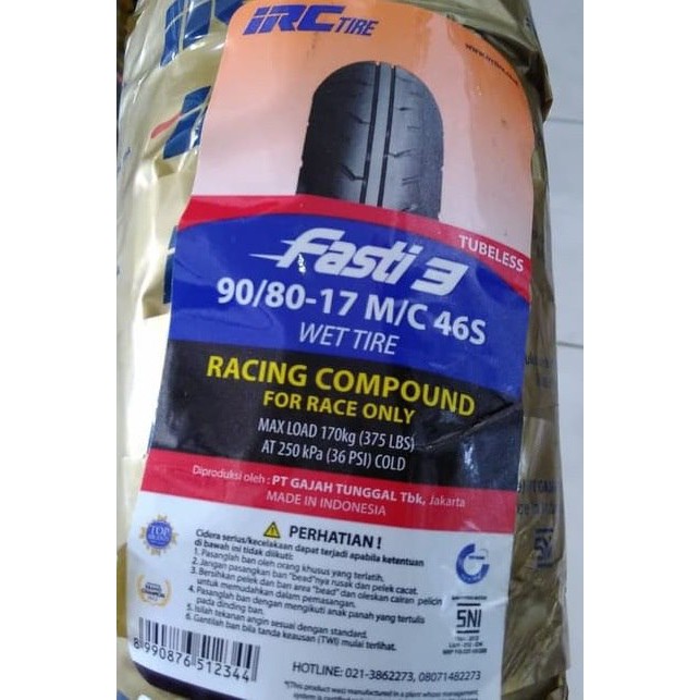 BAN LUAR IRC 90/80-17 FASTI 3 RACING TUBELESS