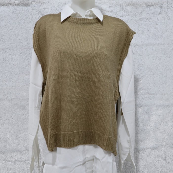 JAKET WANITA VEST ROMPI RAJUT TALI/VEST KNIT OUTER/ROMPI POLOS RAJUT WANITA - MOCCA KEKINIAN TERLARI