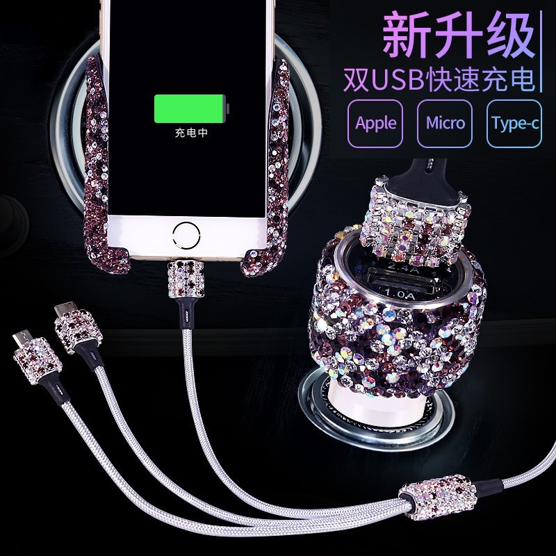 hp holder sama charger set Cable USB 3in1 Charge Mobil Full Diamond Blink-Blink Fast Charging,iphone,typec,microusb