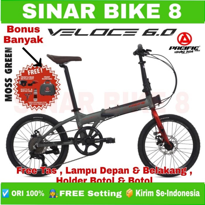 Sepeda Lipat Ukuran 20 Inch PACIFIC VELOCE 6.0 9 Speed Rem Disc Brake