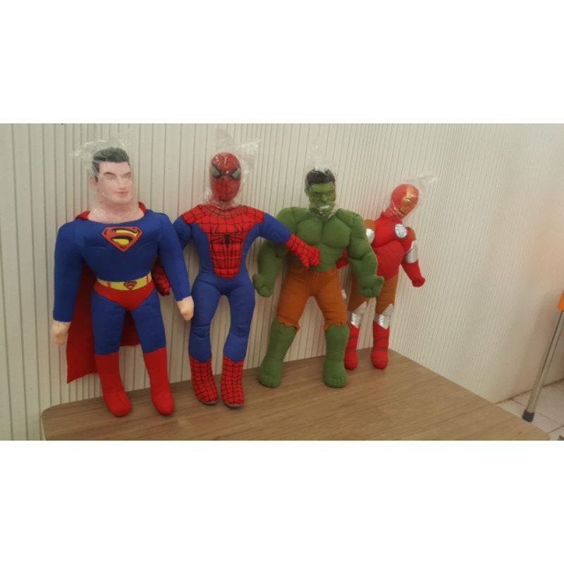 Boneka Mainan Anak Superhero Wajah Karet Superman Spiderman Hulk ironman