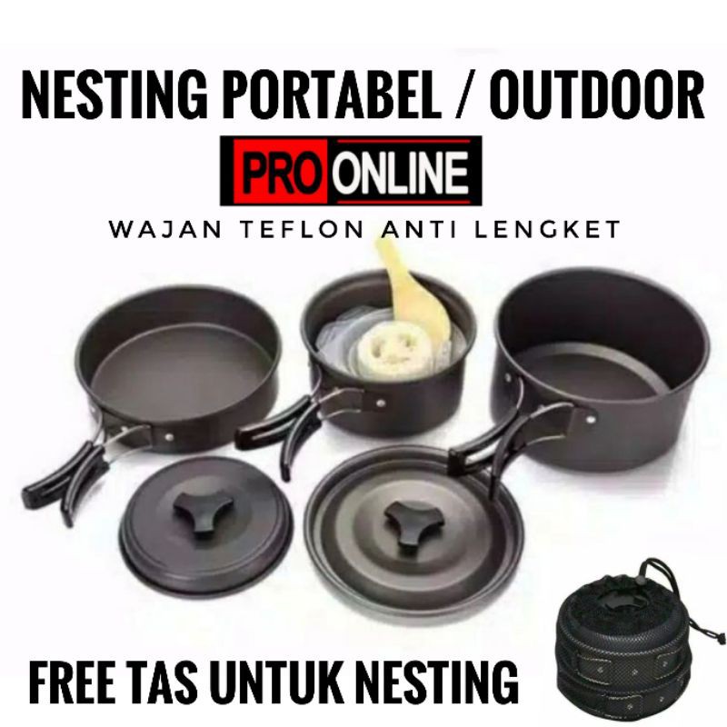 Cooking set DS300 Nesting 3-4 Person Peket wajan portable isi 3 Camping outdoor