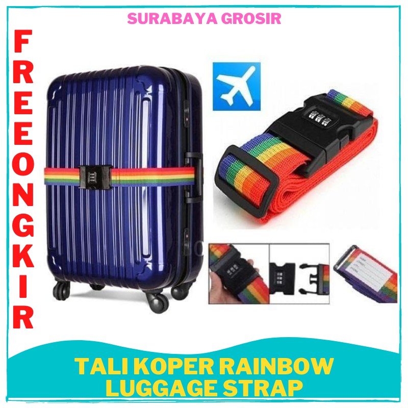 TERLARIS TALI KOPER RAINBOW LUGGAGE STRAP SABUK PENGAMAN PIN ANGKA TRAVEL KUNCI Surabaya Grosir