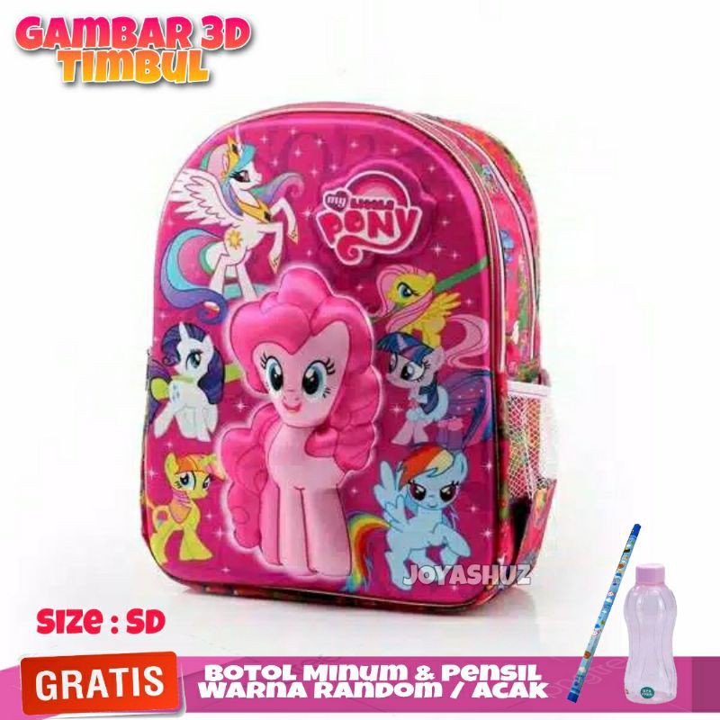 Tas Sekolah Anak Pony 3 Dimensi Gratis Set Alat Tulis / Tas Karakter Anak