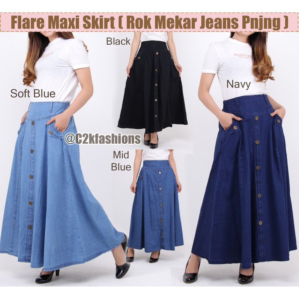 Rok Panjang Jeans / Rok Jeans Panjang Wanita / Rok Jeans Panjang Model Payung