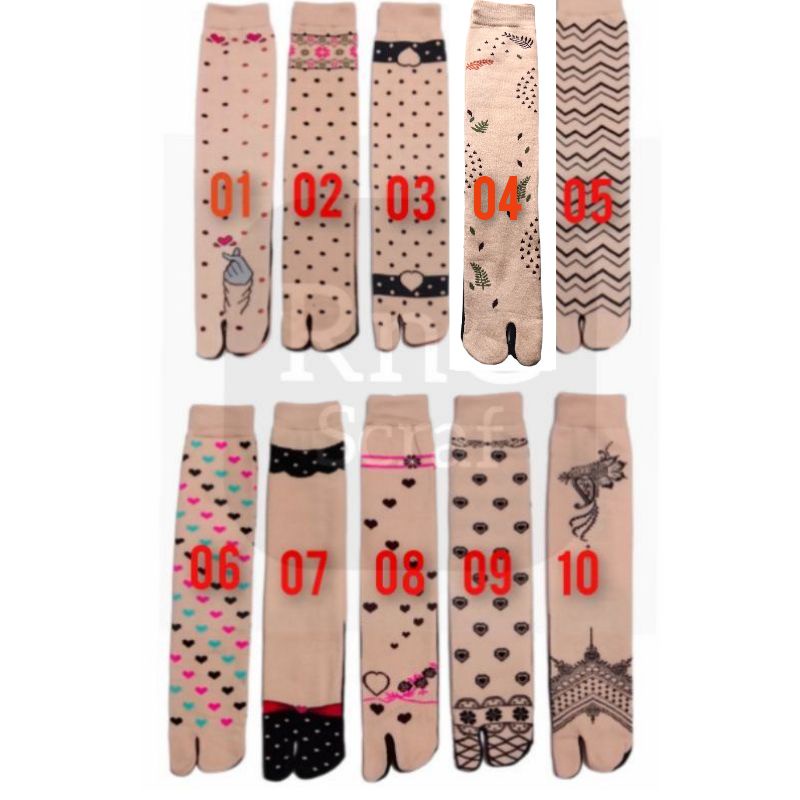 20 MOTIF BEBAS PILIH , kaos kaki jempol motif Henna telapak hitam L-1
