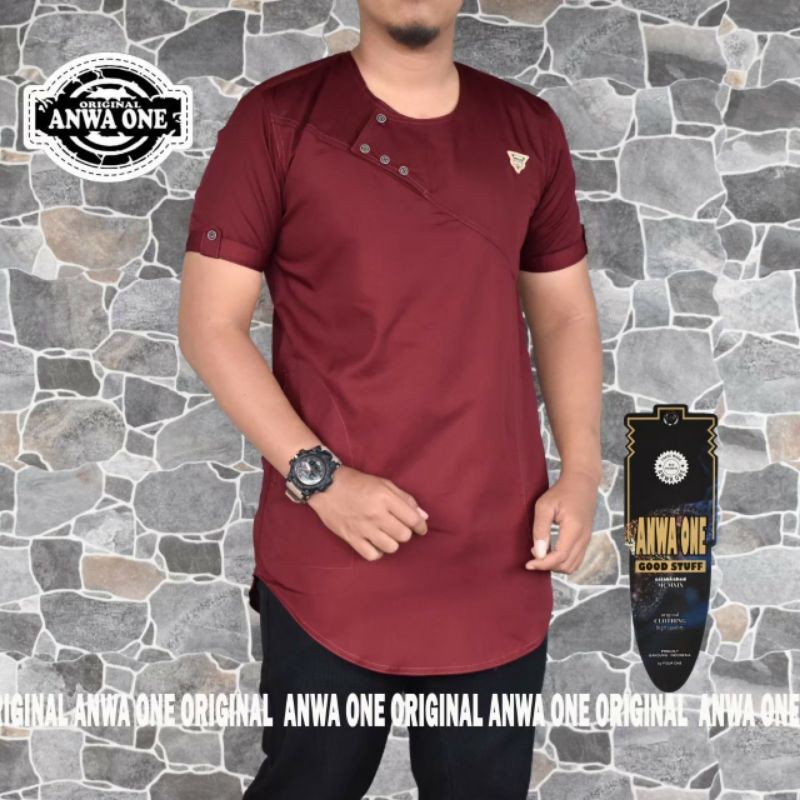 baju koko original pria lenganpendek anwa one maroon
