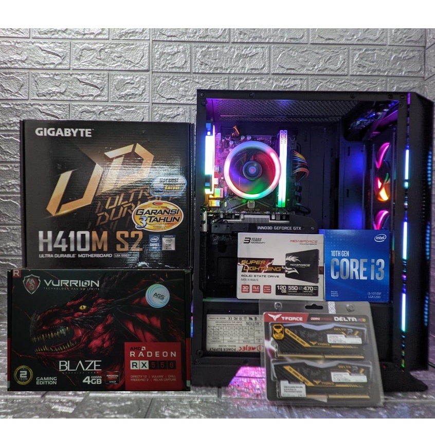 PC GAMING &amp; DESIGN FULL SET DDR4 I3-10100F / 16GB / RX550 4GB + MONITOR