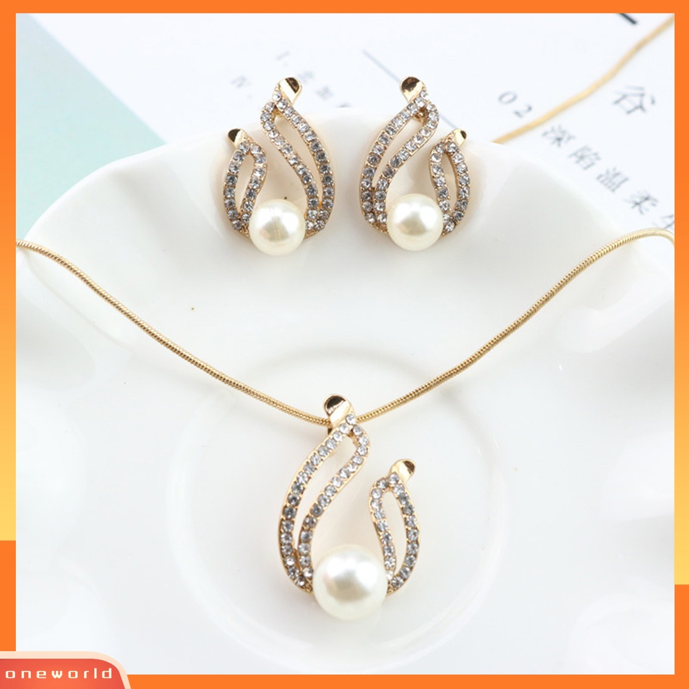 Set Perhiasan Kalung Anting Liontin Mutiara Tiruan Bentuk Tetesan Air Untuk Wanita