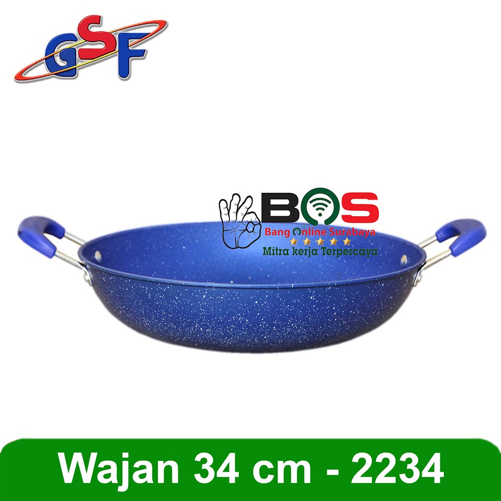 Wajan Penggorengan Anti Lengket 34 CM GSF 2234 Warna Merah Biru Hijau Marble GSF2234 GSF-2234