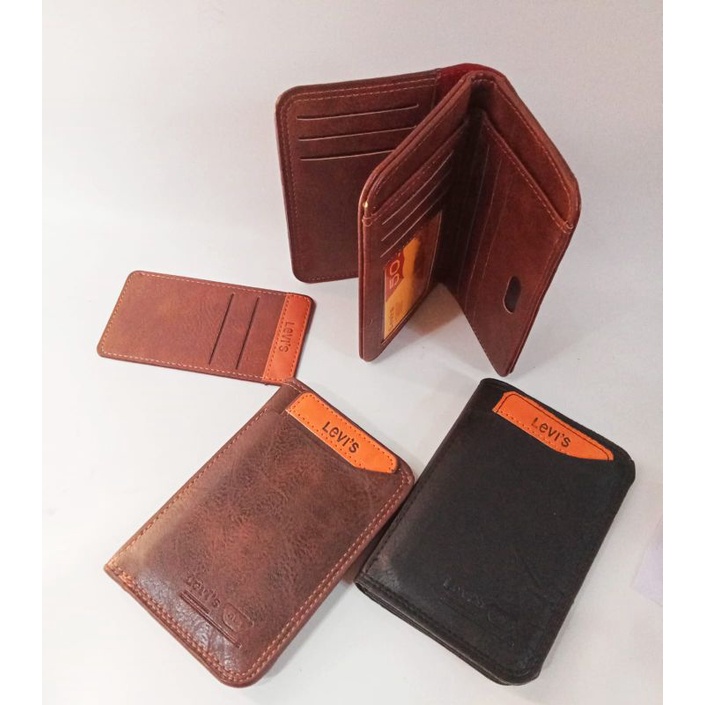 Dompet Pria Wanita LEVIS Dompet  Lipat Tanggung PU Kancing Magnet