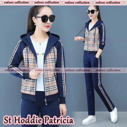 COD Setelan Wanita Terbaru 2021 Jaket Hoodie Patricia Style Modis Remaja Kekinian Kasual Ld100 Fit L