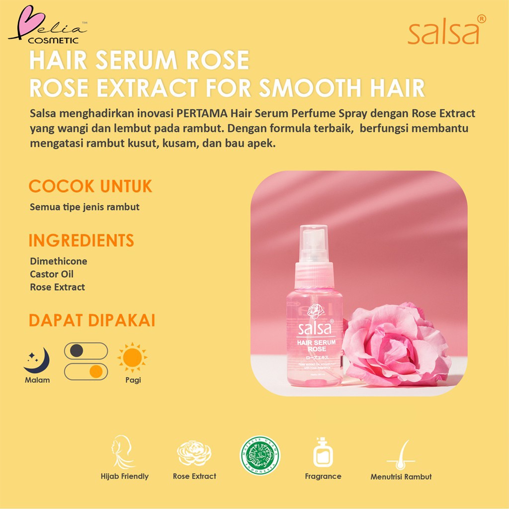 ❤ BELIA ❤ Salsa Hair Serum Rose Spray, Keratin Repair, Growth | Serum Rambut | Hijab Friendly BPOM 80ml