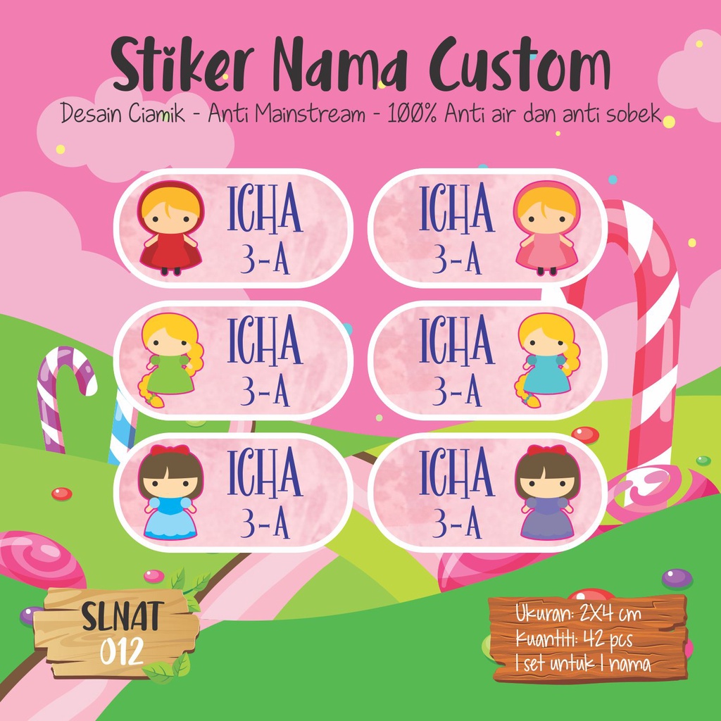 

sticker label nama anak kartun cute lucu SLNAT 012