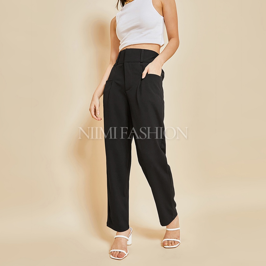 NIMI - Aretha Highwaist Pants Celana Knit Pants Reguler Celana Knit Wanita