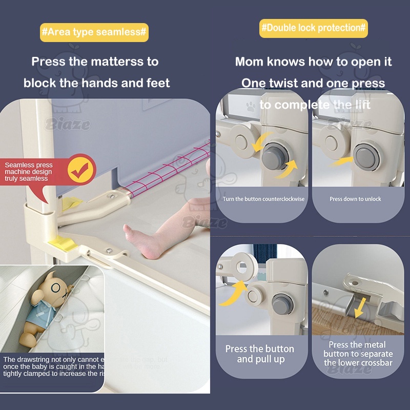 BIAZE Baby Bedrail Safety Bed Guard Rail Pagar Extra Tall Pembatas Anak Pengaman Kasur Pagar Bayi Tempat Tidur Ranjang Safety Fence