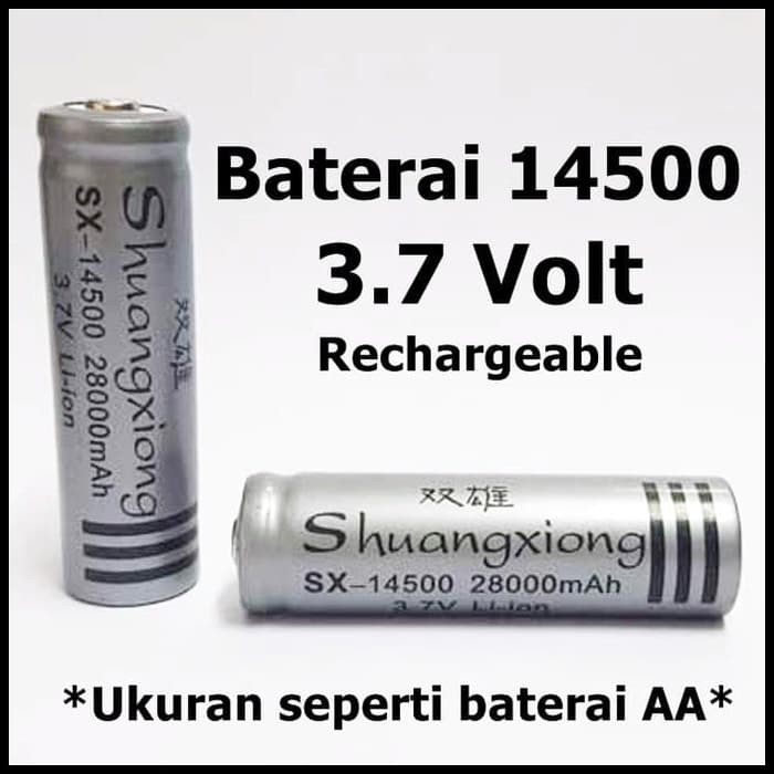 Baterai Rechargeable 14500 3.7 Volt ukuran mirip batre AA A2 bisa cas