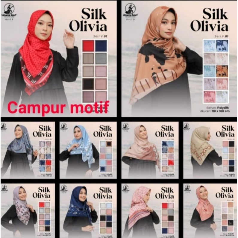 MURAH ! HIJAB UMAMA SILK OLIVIA JAHIT TEPI BAHAN POLY SILK PREMIUM JILBAB KERUDUNG SEGI EMPAT SQUARE